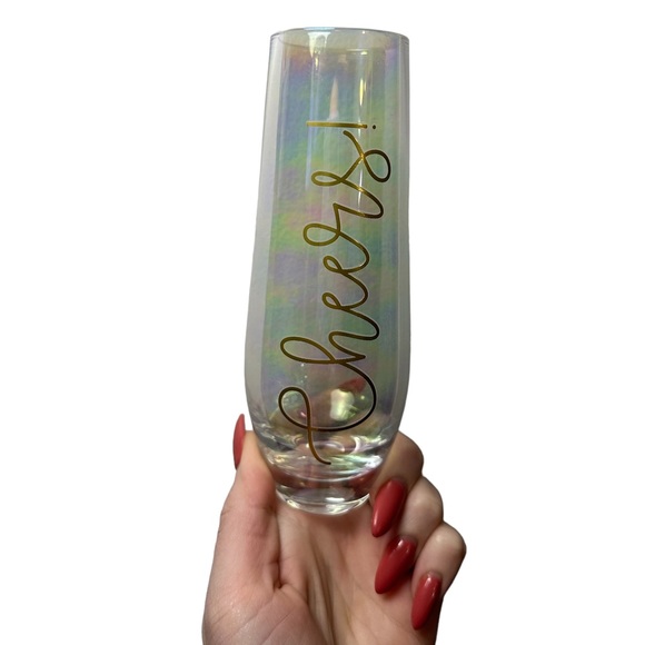 “CHEERS” NEW IRIDESCENT GLASS CHAMPAGNE FLUTE - Picture 1 of 4